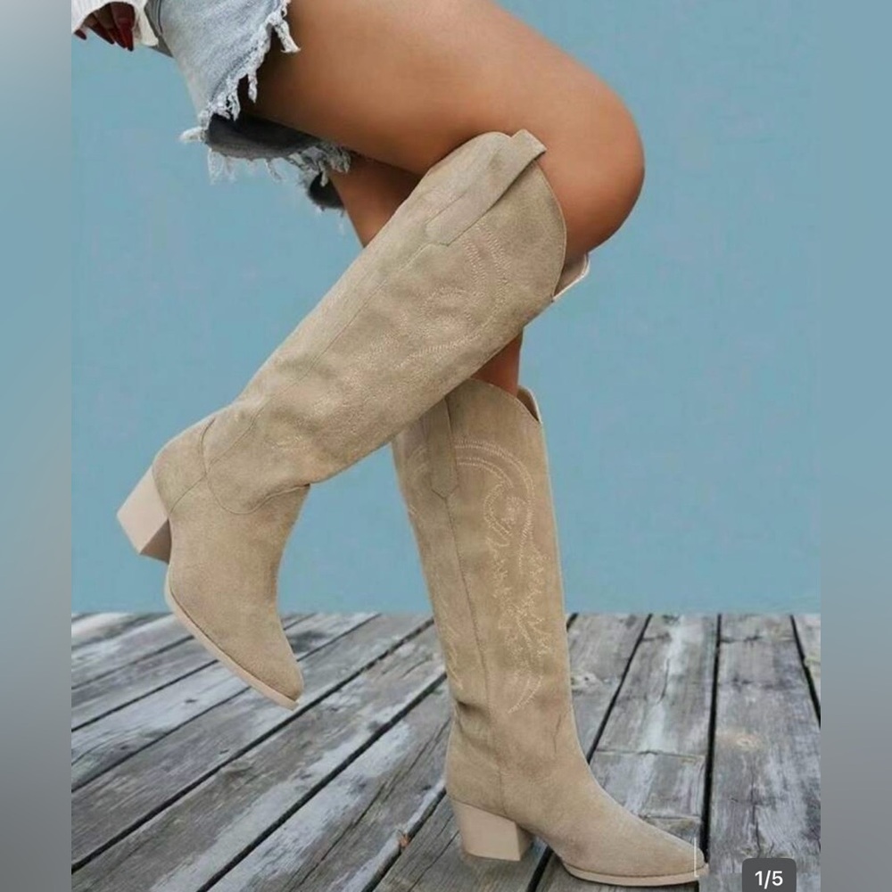 Elegant Beige Over the Knee Boots